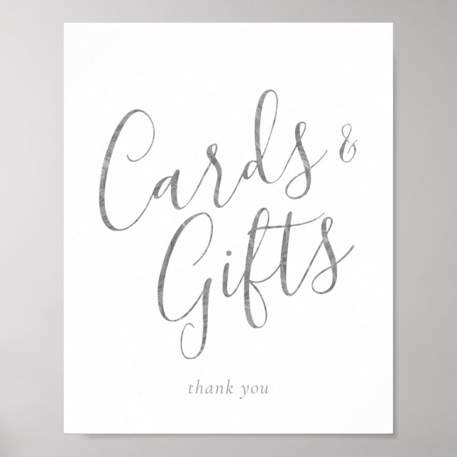 Elegant Silver Calligraphy Cards and Gifts Sign (Front)