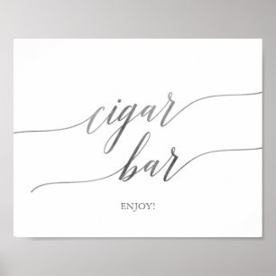 Elegant Silver Calligraphy Cigar Bar Horizontal Poster