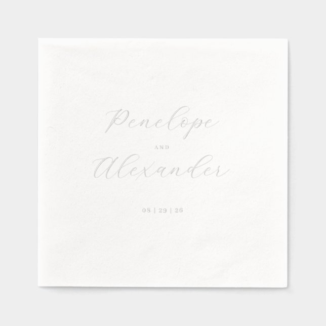 Elegant Silver Calligraphy Foil Napkins (Front)
