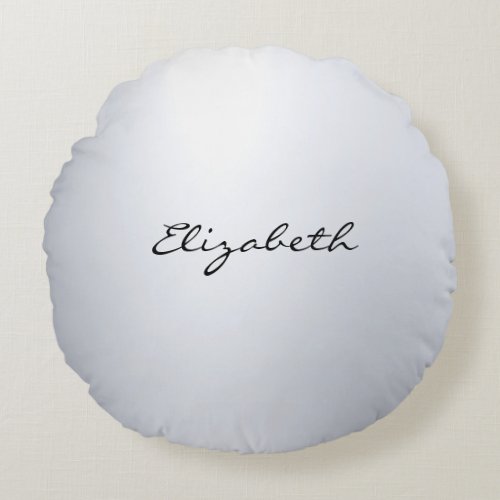 Elegant Silver Calligraphy Name Script Modern Top Round Pillow