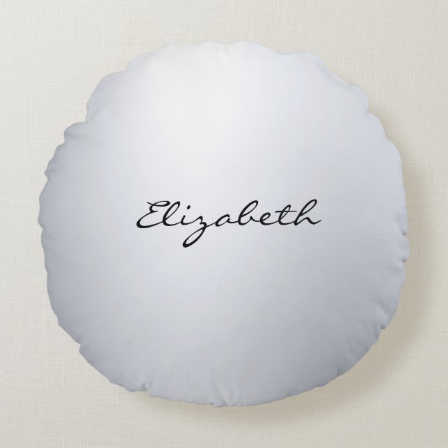 Elegant Silver Calligraphy Name Script Modern Top Round Pillow (Front)
