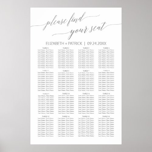 Elegant Silver Calligraphy Seating Chart