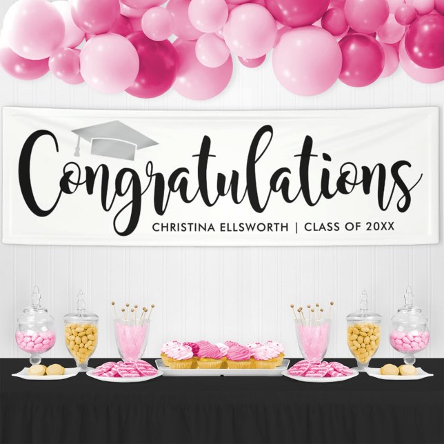 Elegant Silver Cap Congratulations Graduate Banner (Creator Uploaded)
