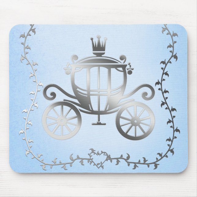 Elegant Silver Carriage Blue Storybook Princess Mouse Pad (Front)