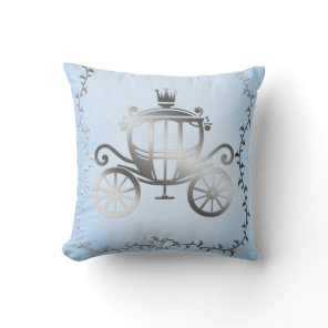 Elegant Silver Carriage Blue Storybook Princess Throw Pillow
