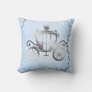 Elegant Silver Carriage Blue Storybook Princess Throw Pillow