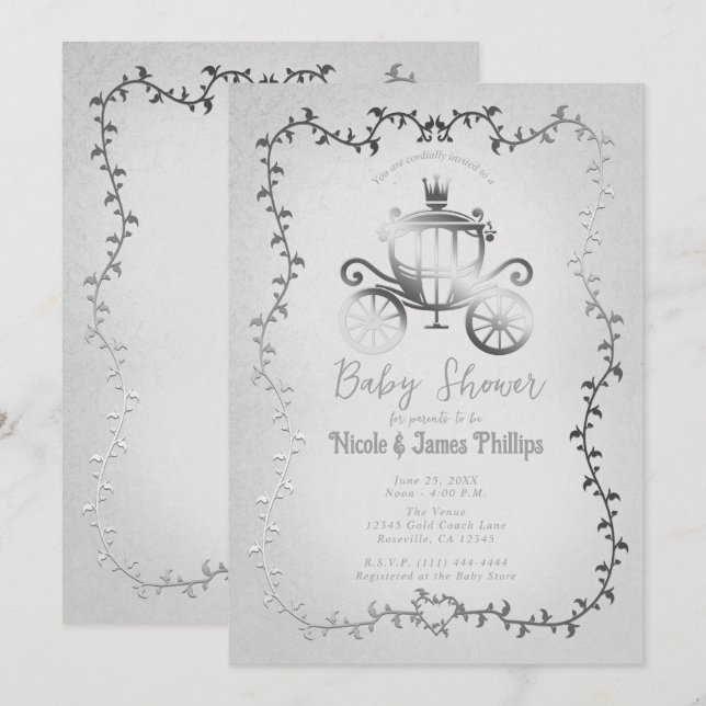 Elegant Silver Carriage Storybook Baby Shower  Invitation (Front/Back)