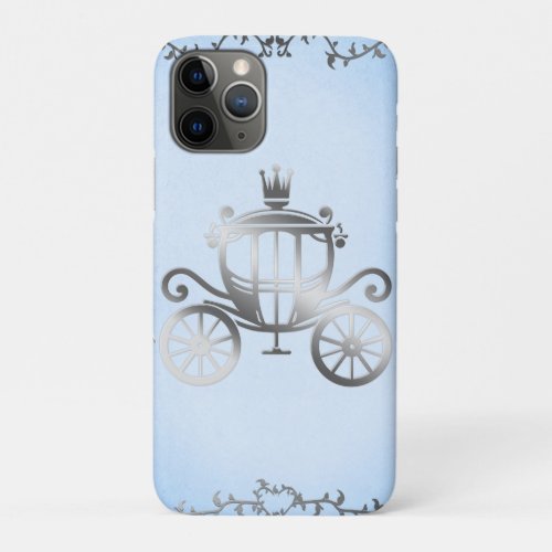 Elegant Silver Carriage Storybook Blue Princess iPhone 11 Pro Case