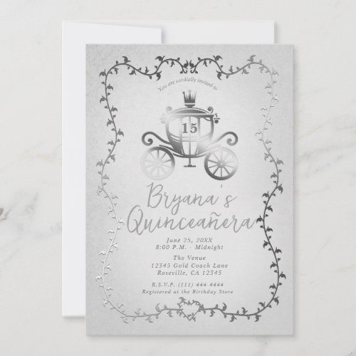 Elegant Silver Carriage Storybook Quinceaera Invitation
