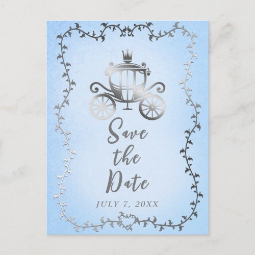 Elegant Silver Carriage Storybook Save the Date  Announcement Postcard