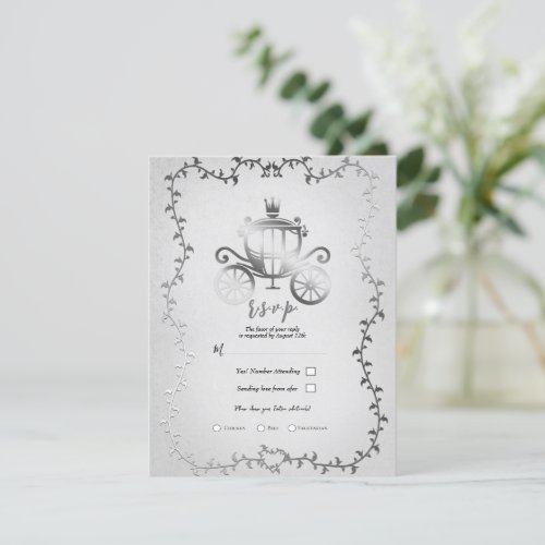 Elegant Silver Carriage Storybook Wedding RSVP Invitation