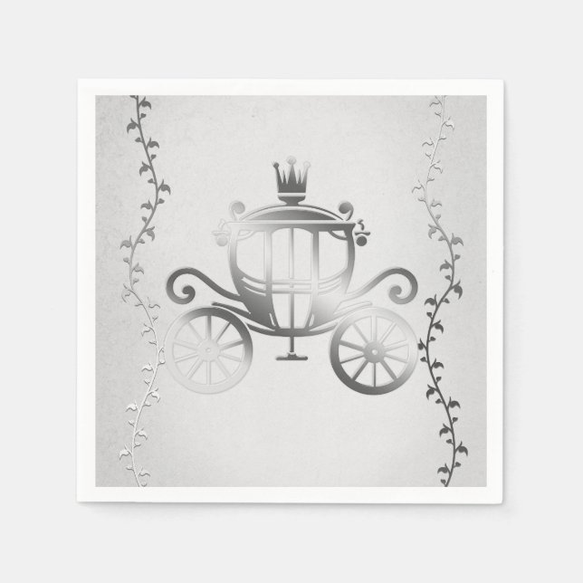 Elegant Silver Carriage White Storybook Royal Napkins (Front)