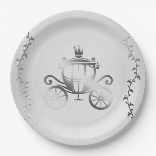 Elegant Silver Carriage White Storybook Royal Paper Plates