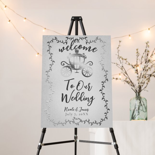 Elegant Silver Carriage White Storybook Welcome Foam Board (In Situ (Stand))