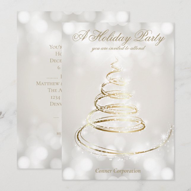 Elegant Silver Champagne Company Holiday Party Invitation (Front/Back)