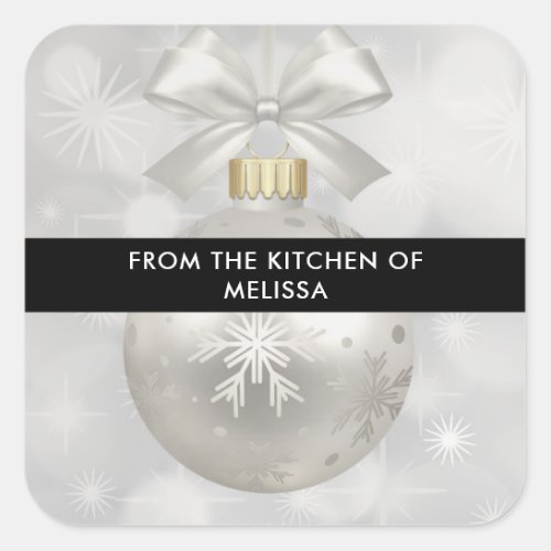 Elegant Silver Christmas Ball on Bokeh Kitchen Square Sticker