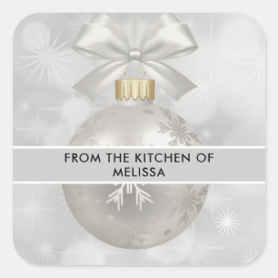 Elegant Silver Christmas Ball on Bokeh Kitchen Square Sticker