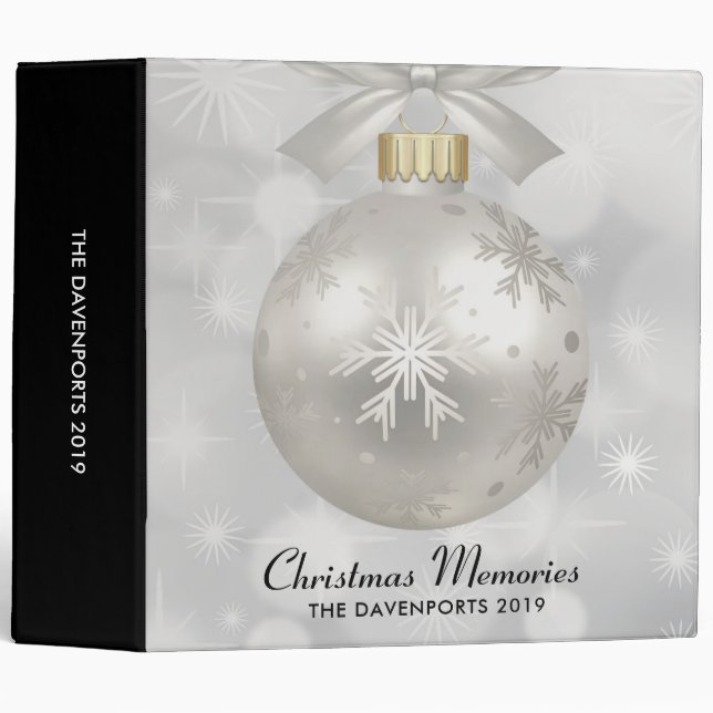 Elegant Silver Christmas Ball on Bokeh Lights 3 Ring Binder (Front/Spine)
