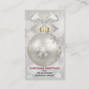 Elegant Silver Christmas Ball on Bokeh Lights Business Card