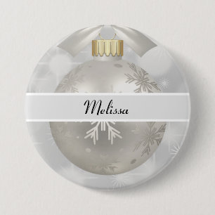 Elegant Silver Christmas Ball on Bokeh Lights Button
