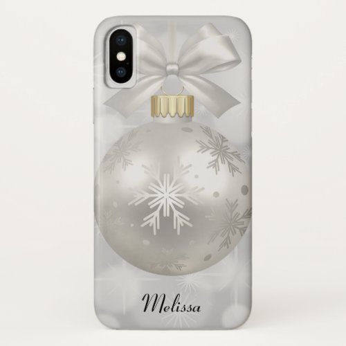 Elegant Silver Christmas Ball on Bokeh Lights iPhone X Case