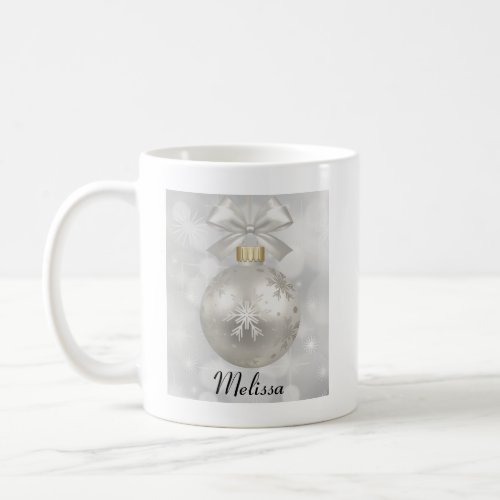 Elegant Silver Christmas Ball on Bokeh Lights Coffee Mug