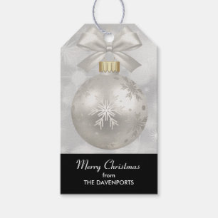Elegant Silver Christmas Ball on Bokeh Lights Gift Tags