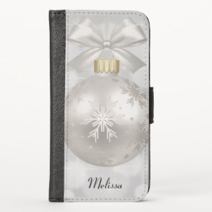 Elegant Silver Christmas Ball on Bokeh Lights iPhone X Wallet Case