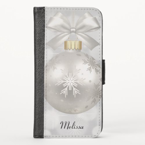 Elegant Silver Christmas Ball on Bokeh Lights iPhone X Wallet Case