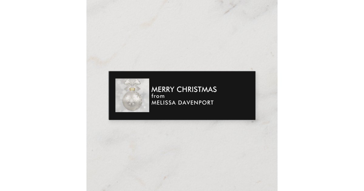 Elegant Silver Christmas Ball on Bokeh Lights Mini Business Card | Zazzle
