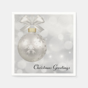 Elegant Silver Christmas Ball on Bokeh Lights Napkins