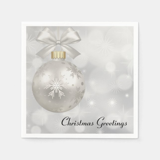 Elegant Silver Christmas Ball on Bokeh Lights Napkins (Front)