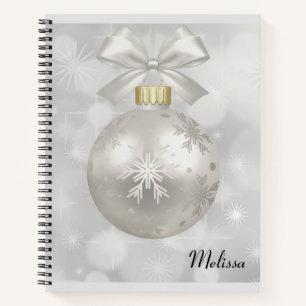 Elegant Silver Christmas Ball on Bokeh Lights Notebook