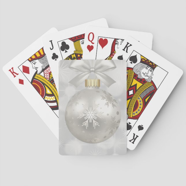 Elegant Silver Christmas Ball on Bokeh Lights Poker Cards (Back)