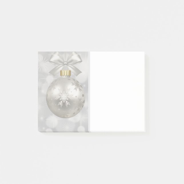Elegant Silver Christmas Ball on Bokeh Lights Post-it Notes (Front)