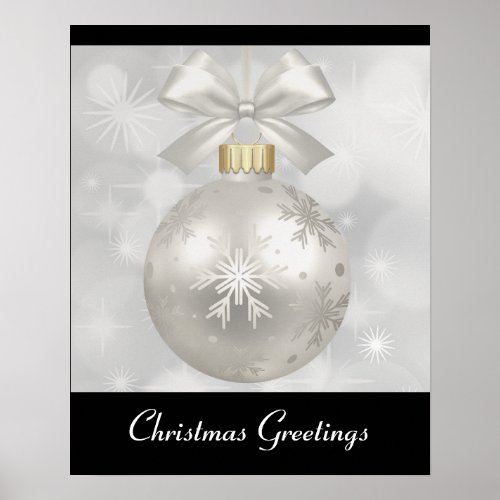 Elegant Silver Christmas Ball on Bokeh Lights Poster