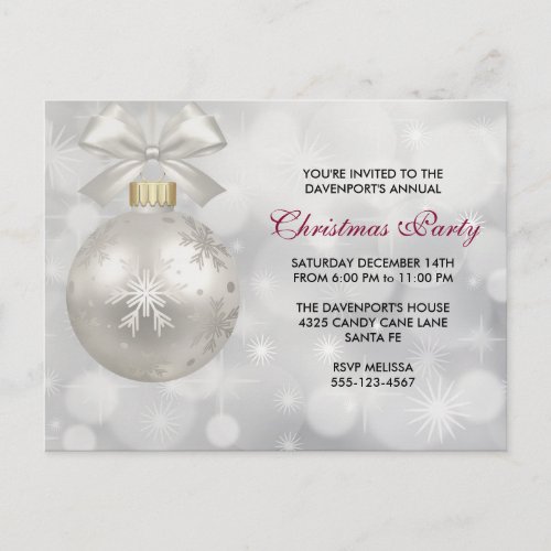 Elegant Silver Christmas Ball Party Invite