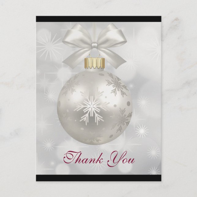 Elegant Silver Christmas Ball Thank You Postcard (Front)