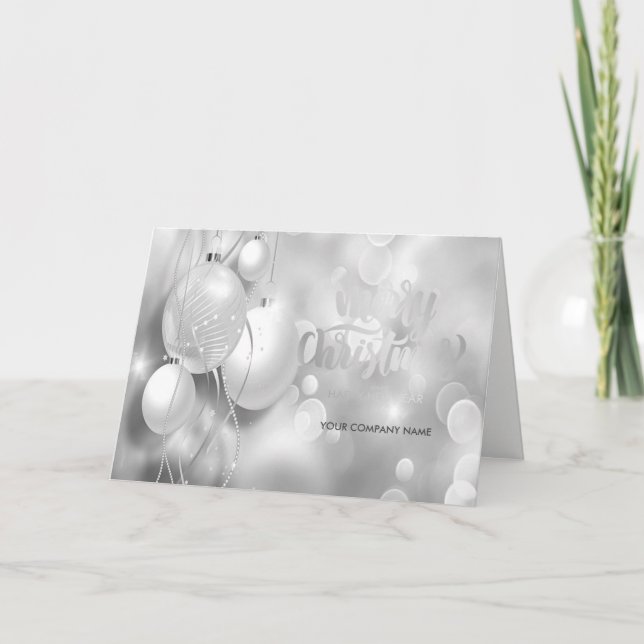 Elegant Silver Christmas Balls,Company Greeting Holiday Card (Front)