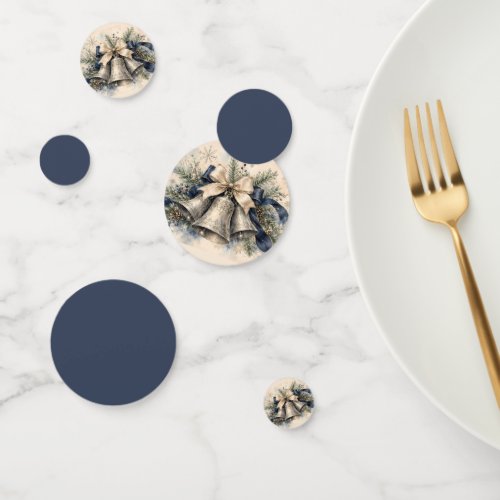 Elegant Silver Christmas Bells Watercolor Confetti