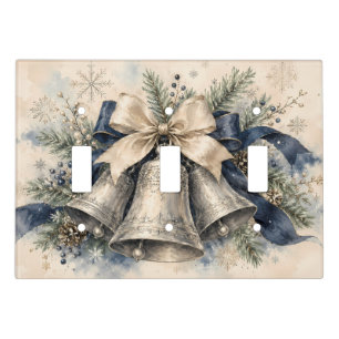 Elegant Silver Christmas Bells Watercolor Light Switch Cover
