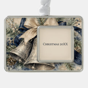Elegant Silver Christmas Bells Watercolor Ornament