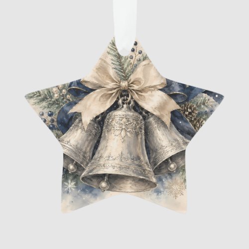 Elegant Silver Christmas Bells Watercolor Ornament