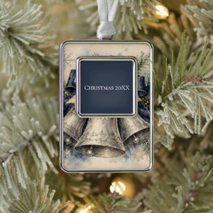 Elegant Silver Christmas Bells Watercolor Ornament