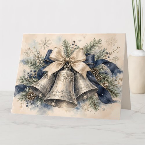 Elegant Silver Christmas Bells Watercolor Thank You Card