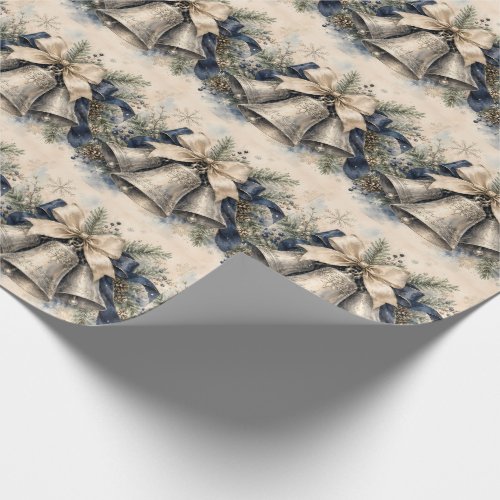 Elegant Silver Christmas Bells Watercolor Wrapping Paper