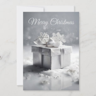 Elegant Silver Christmas Gift Box with Snowflakes Holiday Card