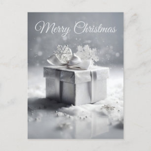 Elegant Silver Christmas Gift Box with Snowflakes Postcard