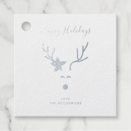 Elegant Silver Christmas Reindeer Happy Holidays Foil Favor Tags