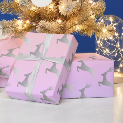 Elegant Silver Christmas Reindeer Pattern Wrapping Paper